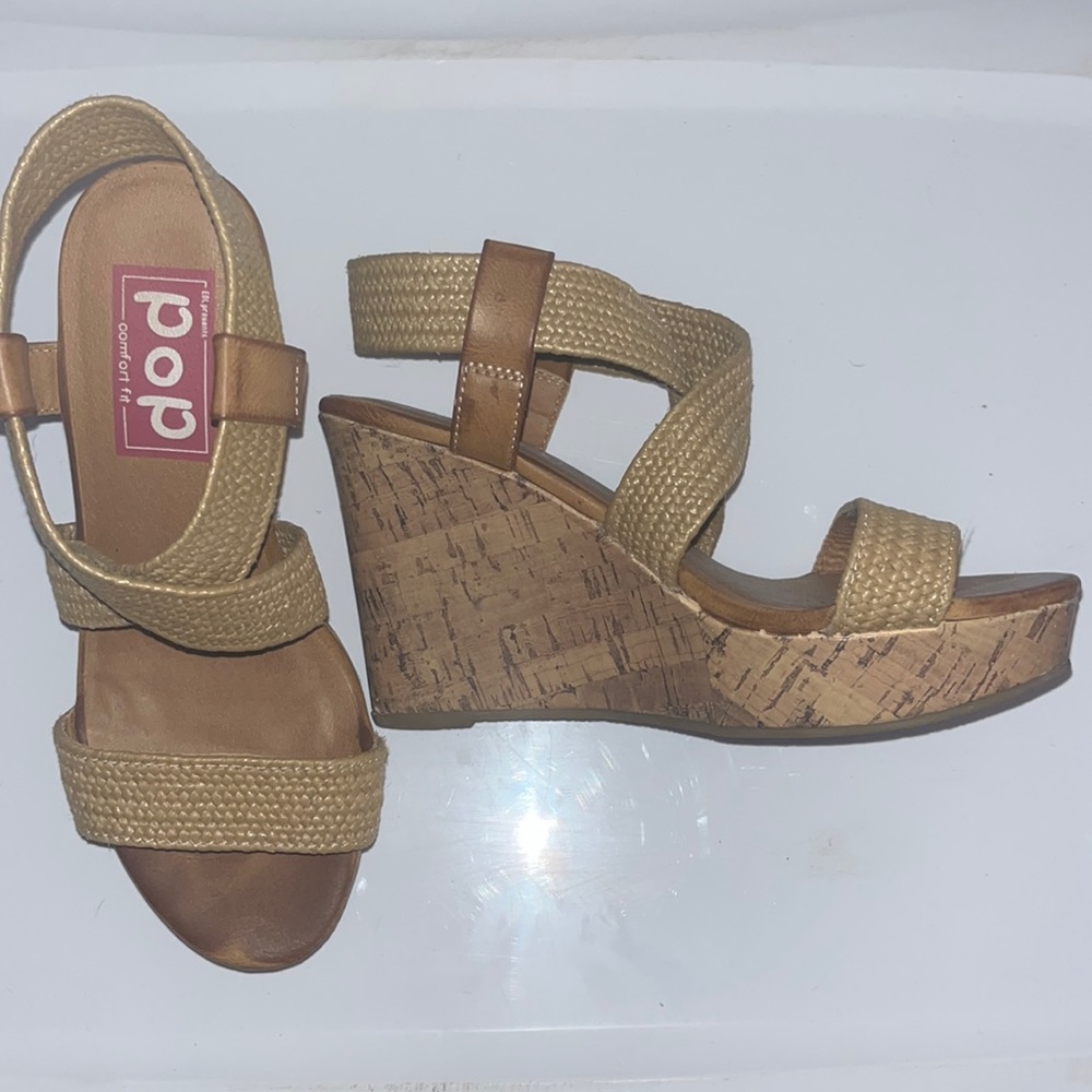 Tan strap wedges